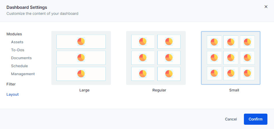 Dashboard Settings layout