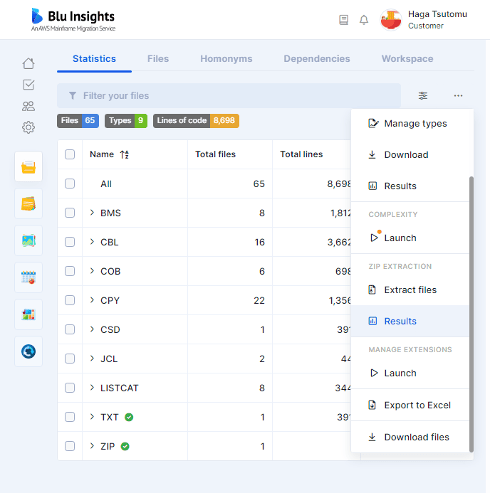 Zip Extraction result in menu